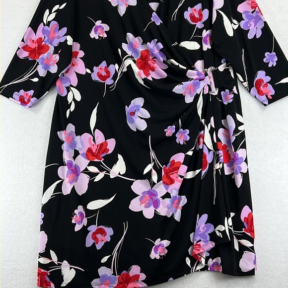 Calvin Klein Faux Wrap Dress Sz 1X* Black/Pink Floral Polyester Knit Like New - Picture 4 of 10